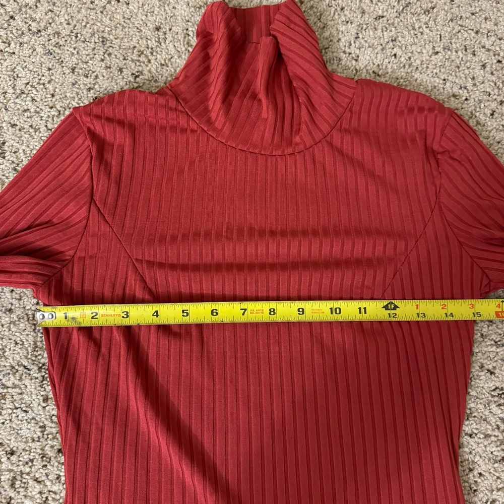 Stretchy Bodycon Turtleneck Ribbed Long Sleeve Red Dress - Picture 3 of 6